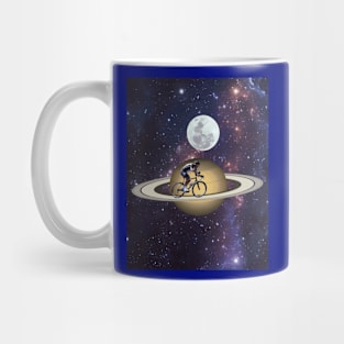 Cyclist On The Planet Saturn's Rings Mug